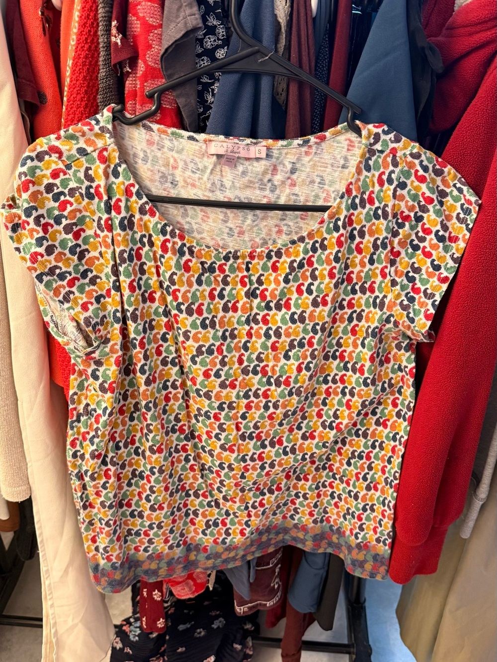 Calypso St. Barth Multi-Color Scoop Neck Cap Sleeve Top